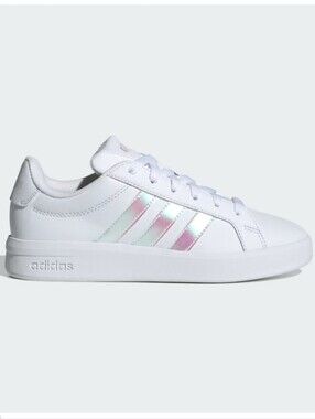 Adidas Iridescent White Sneakers Pink Peach Blue Stripes Y6.5 - W8